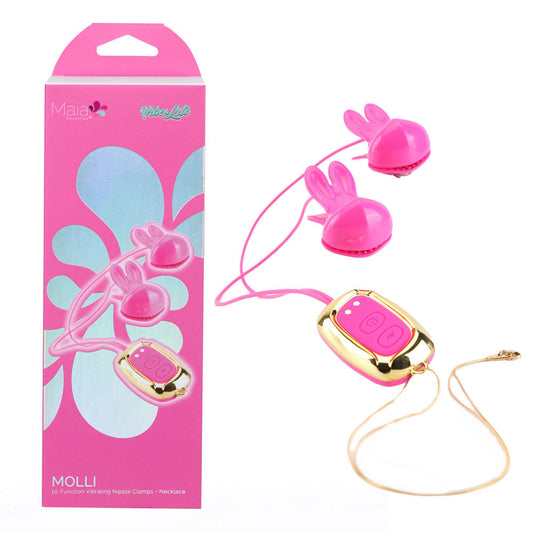 Maia MOLLI - Pink - Pink USB Rechargeable Vibrating Nipple Clamps & Necklace Maia Toys