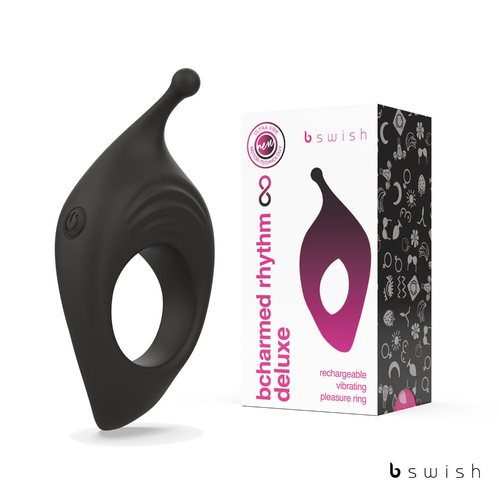 BCharmed Rhythm Infinite Deluxe - Black - Black USB Rechargeable Vibrating Cock Ring Black / 50 - Club X