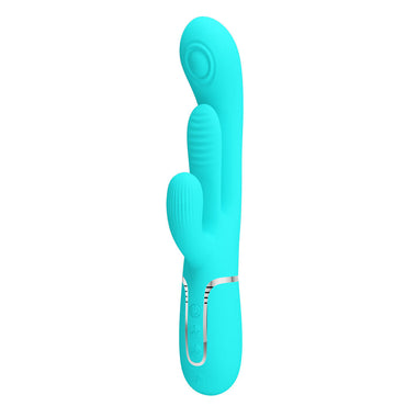Party Up ANDY Multi Function Vibrator - Teal - Teal 22.2 cm USB Rechargeable Rabbit Vibrator with Flicking and Thumping Tip Party Up