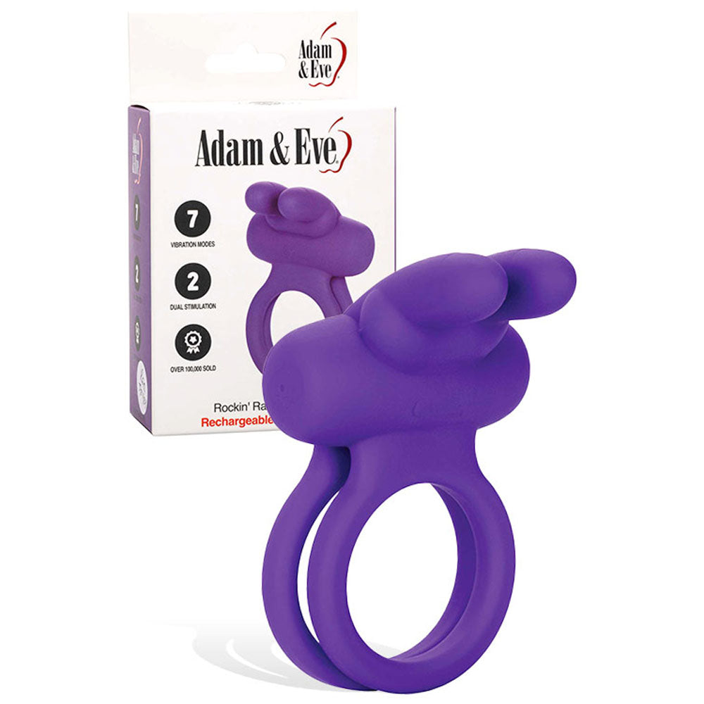 Adam & Eve ROCKIN' RABBIT - Purple USB Rechargeable Cock & Balls Ring Adam & Eve