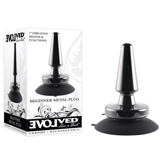 Evolved BEGINNER METAL PLUG - Black Chrome 11.2 cm USB Rechargeable Vibrating Butt Plug Evolved