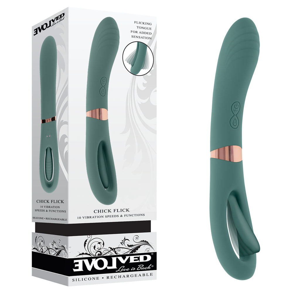 Evolved CHICK FLICK - Olive Green 24 cm USB Rechargeable Vibrator with Flicking Tip Evolved
