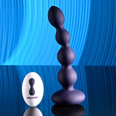 Evolved PLEASURE ORBIT - Navy Blue 17.8 cm USB Rechargeable Twirling & Vibrating Anal Beads with Remote Evolved