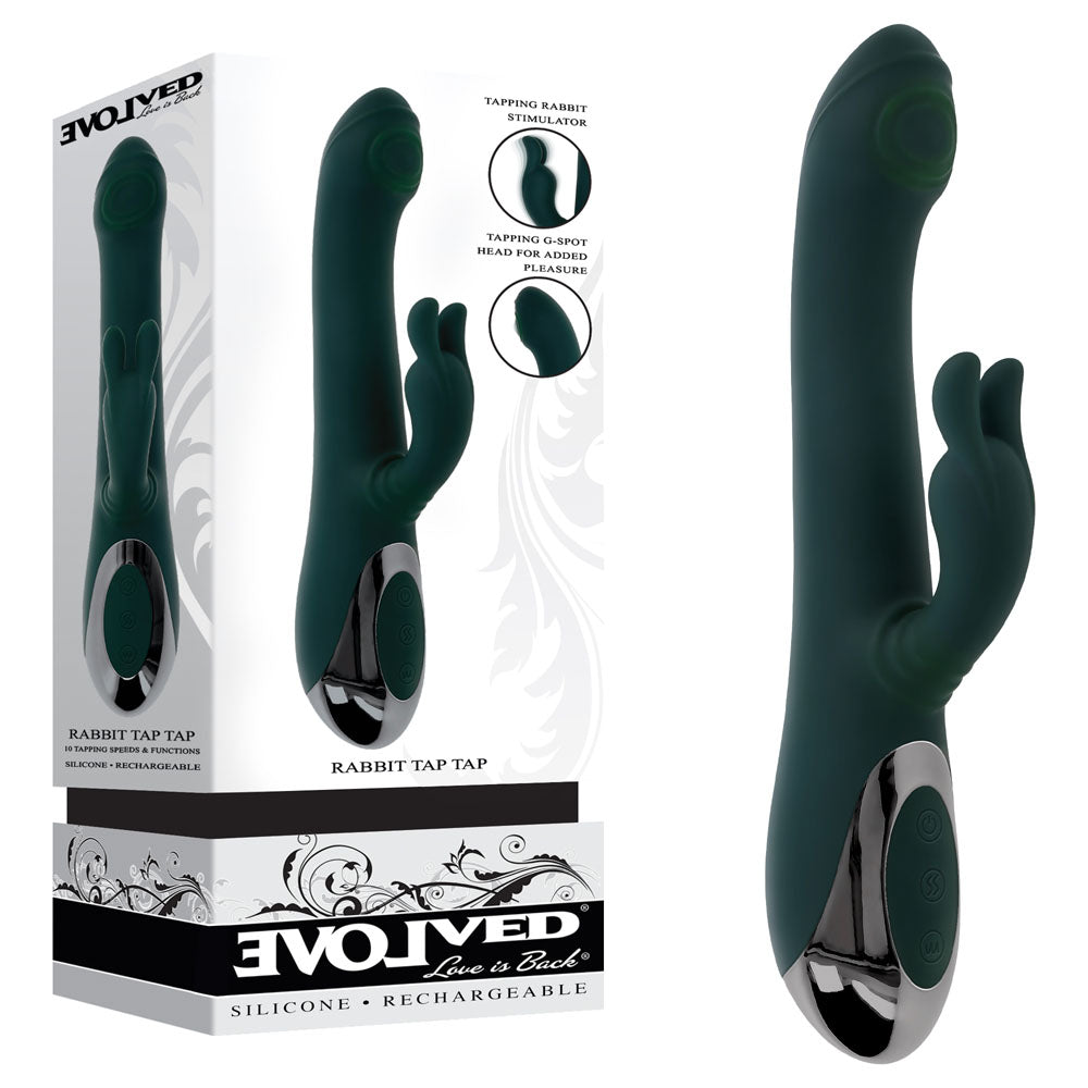 Evolved RABBIT TAP TAP - Green 25 cm USB Rechargeable Rabbit Vibrator with Tapping Tip Evolved