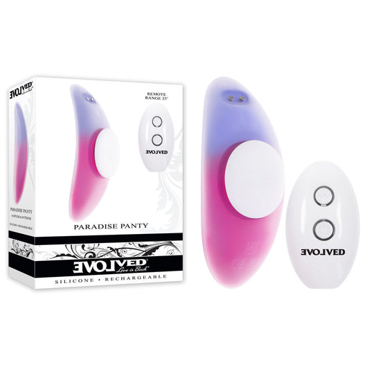 Evolved PARADISE PANTY - Pink/Purple USB Rechargeable Panty Vibrator with Remote Control Coloured - Club X