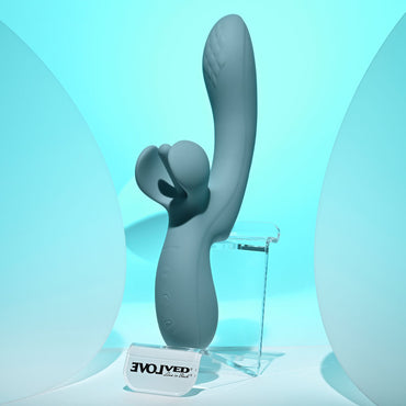 Evolved TAKE YOUR FLICK - Grey 24.1 cm USB Rechargeable Vibrator with Flicking Clitoral Stimulator Evolved
