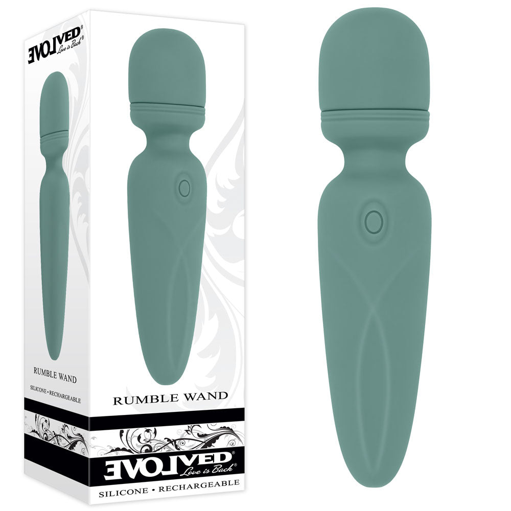 Evolved RUMBLE WAND - Olive Green 13.4 USB Rechargeable Mini Massage Wand Green - Club X