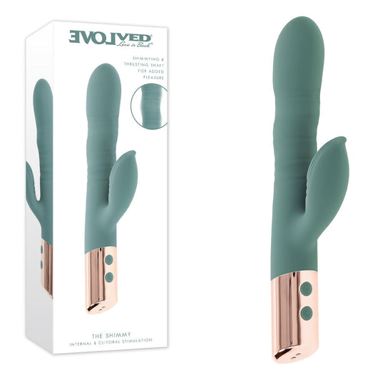 Evolved THE SHIMMY - Green USB Rechargeable Thrusting Rabbit Vibrator Evolved