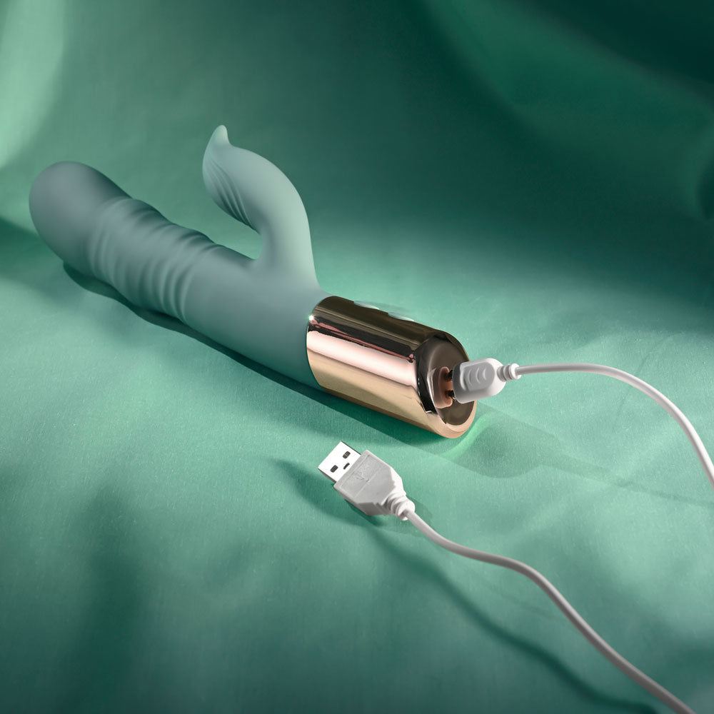 Evolved THE SHIMMY - Green USB Rechargeable Thrusting Rabbit Vibrator Evolved