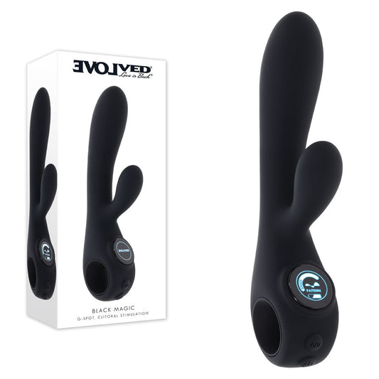 Evolved BLACK MAGIC - Black 20 cm USB Rechargeable Rabbit Vibrator with LED Screen Evolved