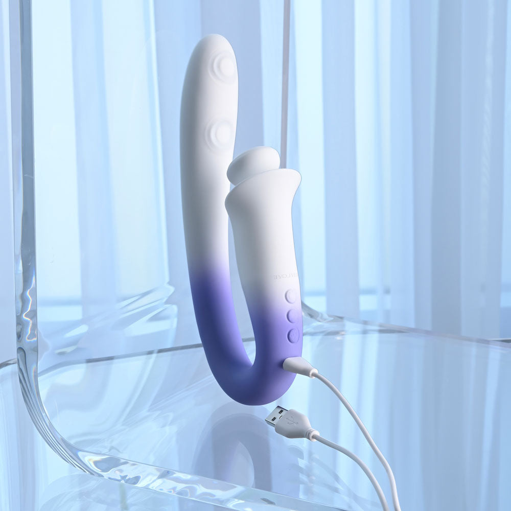 Evolved SPRING LOADED - White/Purple 23 cm USB Rechargeable Multi-Tapping Vibrator Evolved
