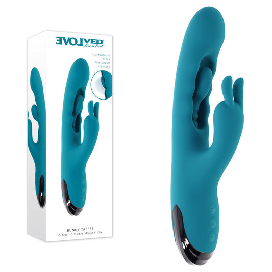 Evolved BUNNY TAPPER - Blue 20 cm USB Rechargeable Rabbit Vibrator with Flicking Shaft Evolved