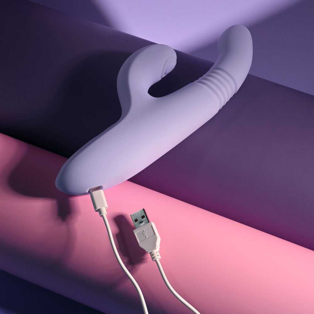 Evolved PEP TALK - Purple 23.3 cm USB Rechargeable Thrusting Vibrator with Tapping Clitoral Stimulator Evolved