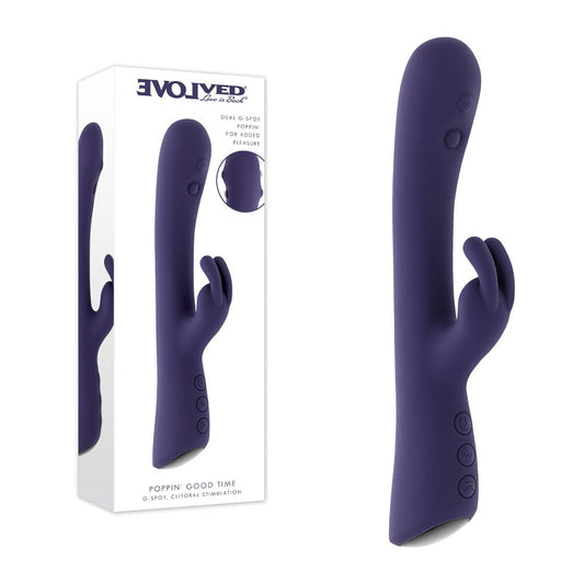 Evolved POPPIN GOOD TIME - Purple 20 cm USB Rechargeable Rabbit Vibrator Evolved