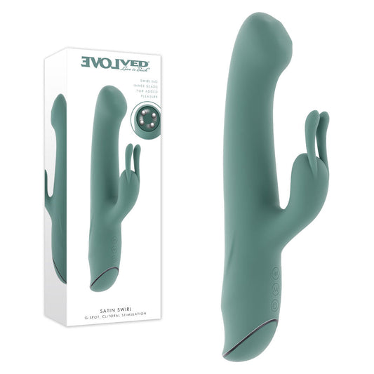 Evolved SATIN SWIRL - Green 23 cm USB Rechargeable Rabbit Vibrator with Swirling Head Evolved
