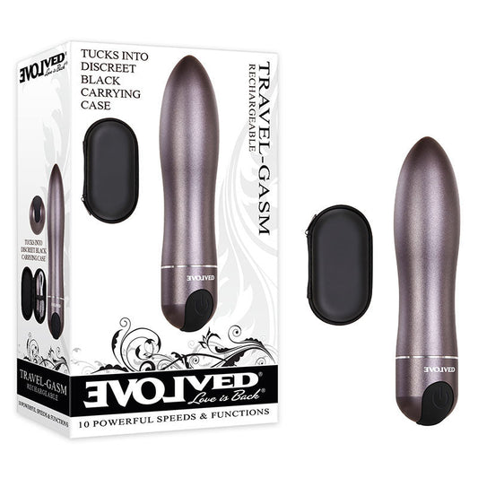 Evolved Travel-Gasm - Gray 9 cm USB Rechargeable Bullet with Travel Case Evolved