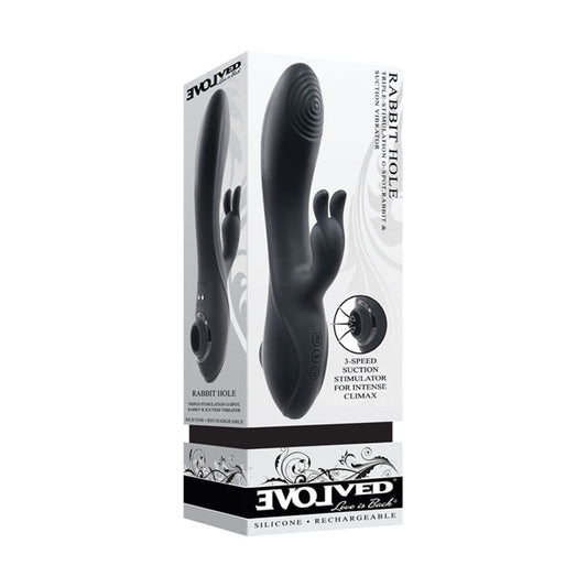 Evolved RABBIT HOLE - Black 21.2 cm USB Rechargeable Rabbit Vibrator Evolved