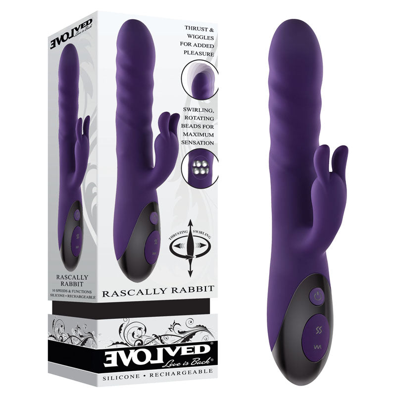 Evolved RASCALLY RABBIT - Purple 22.9 cm USB Rechargeable Rabbit Vibrator Purple - Club X