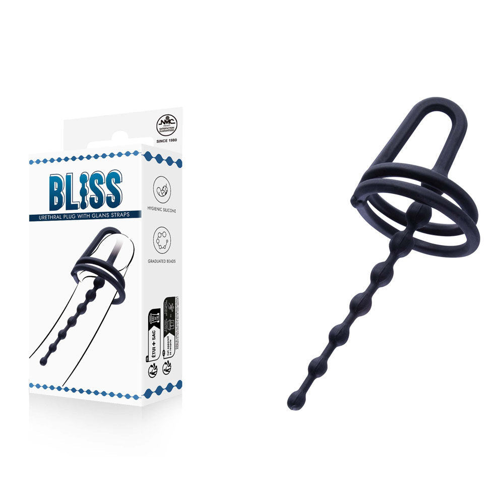 Bliss - Black Urethral Plug with Glans Ring Excellent Power