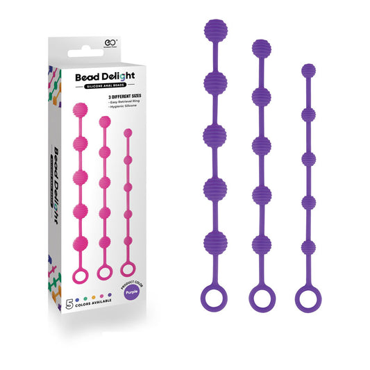 Bead Delight Silicone Anal Beads - Purple - Purple Anal Beads - Set of 3 Sizes Purple - Club X