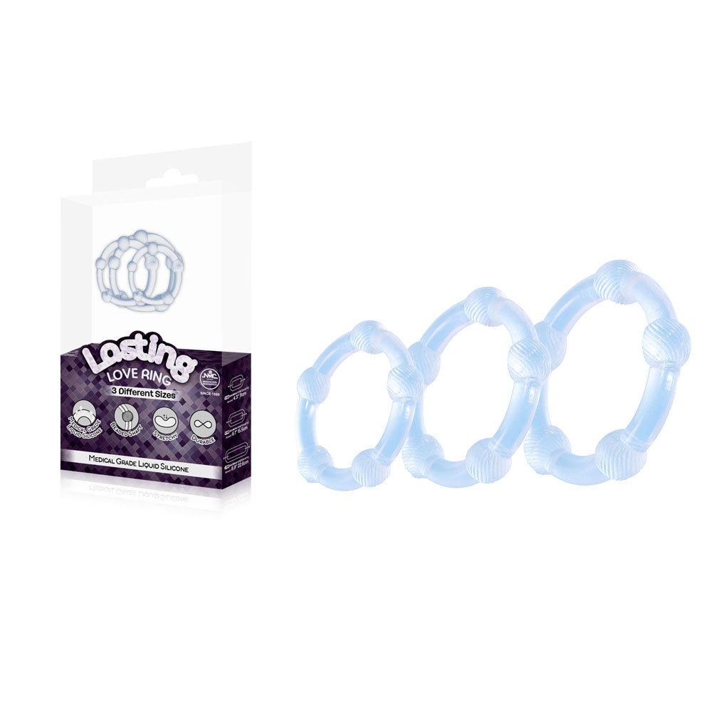 Lasting Love Ring 3 Piece Set - Clear - Clear Beaded Cock Rings - Set of 3 Sizes Excellent Power