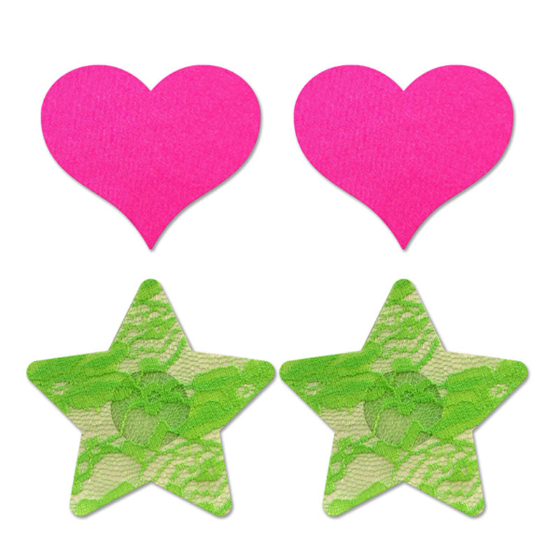 GLOW Fashion Pasties Set - Neon Green & Solid Pink - 2 Sets Included Fantasy Lingerie