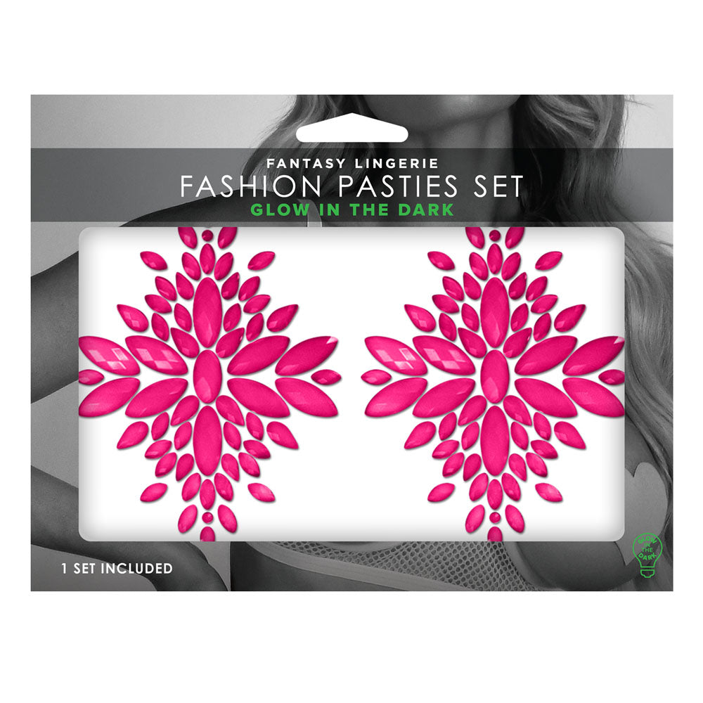 GLOW Fashion Pasties Set - Glow Pink Crystals Pink - Club X