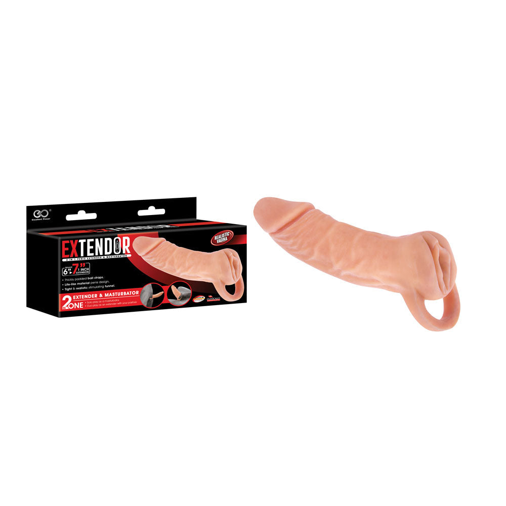Extendor 7'' 2-in-1 Penis Extender & Masturbator - Flesh 17.8 cm Penis Extension Sleeve with Vagina Opening Excellent Power