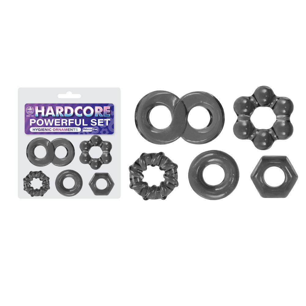 Hardcore Powerful Set Cock Rings - Set of 5 - Smoke Cock Rings - Set of 5 Excellent Power