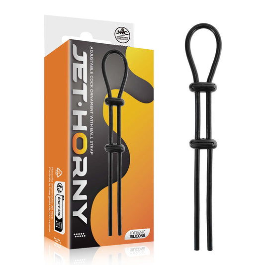 Jet Horny - Black Adjustable Cock & Ball Lasso Ring Excellent Power