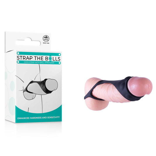Strap The Balls - Black Cock Strap with Ball Stretcher Black - ClubX