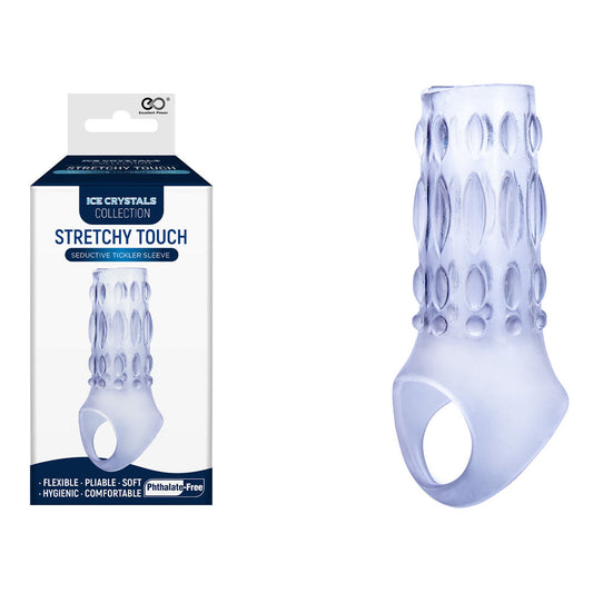 Ice Crystals Stretchy Touch Tickler Sleeve - Clear Penis Sleeve Excellent Power