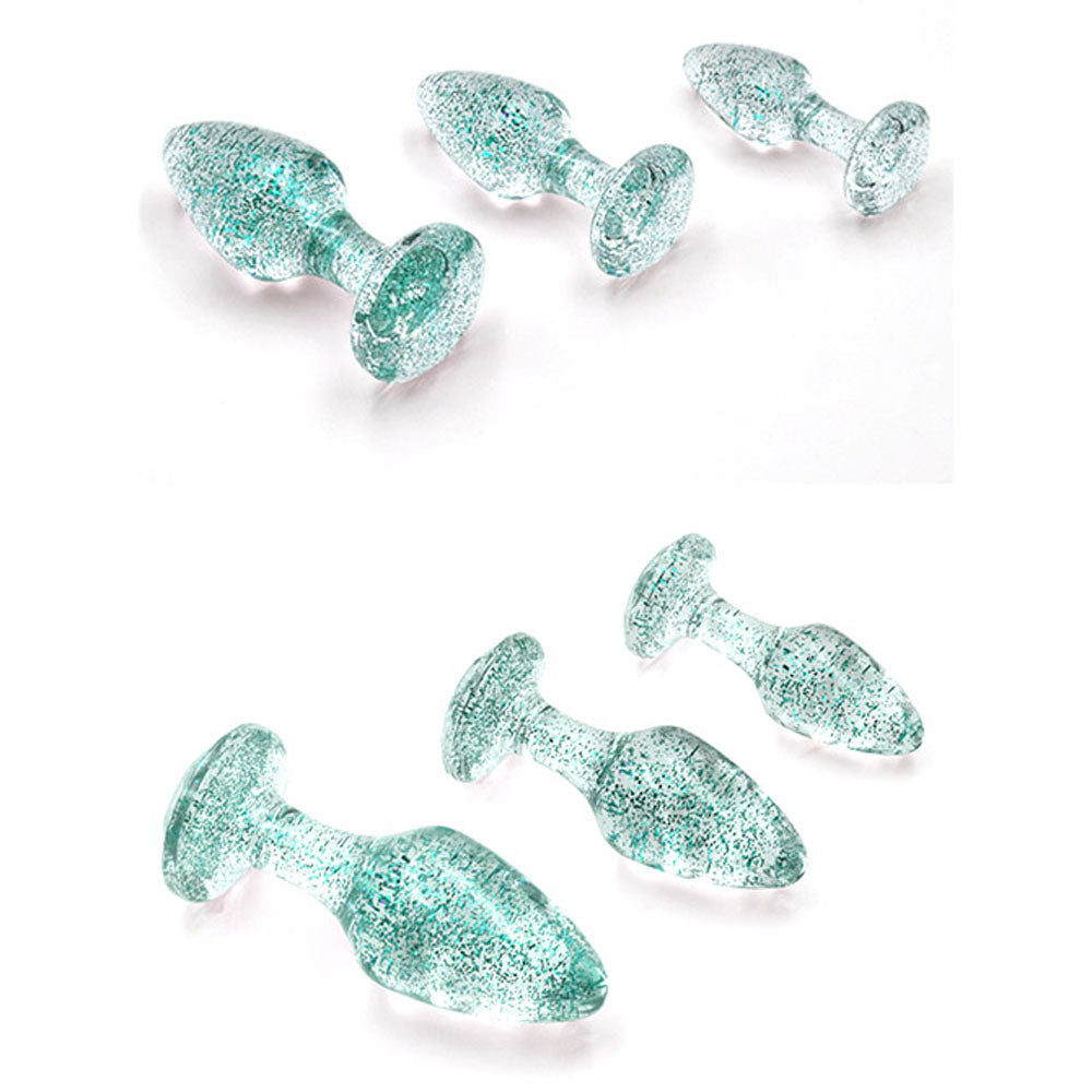 Adam & Eve Glitter Gem 3-Piece Butt Plug Set - Blue - Glitter Blue Butt Plugs - Set of 3 Sizes Adam & Eve