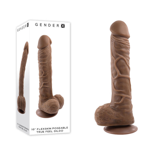 Gender X 10'' FLEXSKIN POSEABLE TRUE FEEL - Dark - Brown 29.2 cm Poseable Dong Gender X