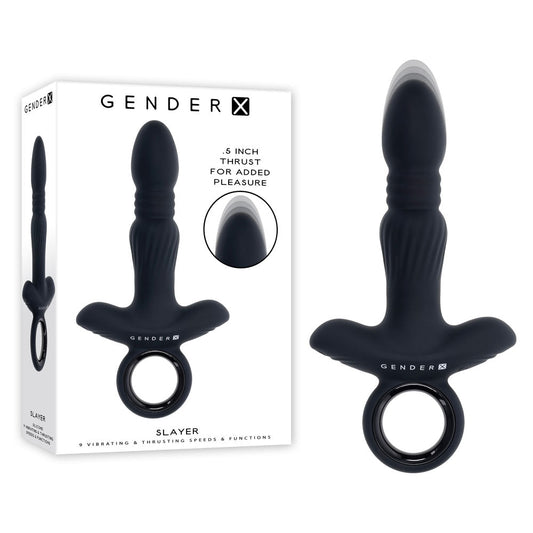 Gender X SLAYER - Black 20 cm USB Rechargeable Thrusting Vibrating Butt Plug Gender X
