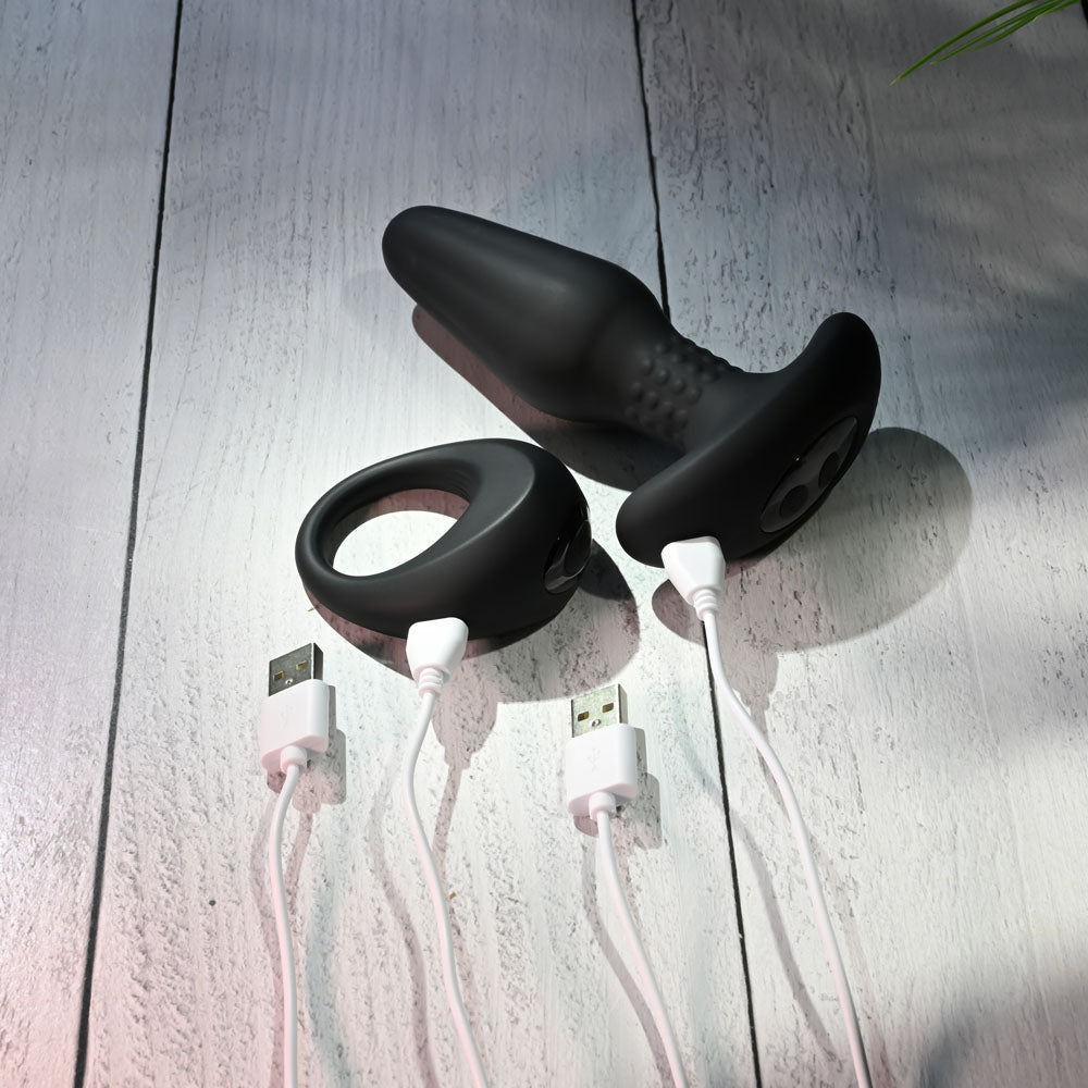 Gender X TEAMWORK - Black USB Rechargeable Rimming Butt Plug & Vibrating Cock Ring Gender X