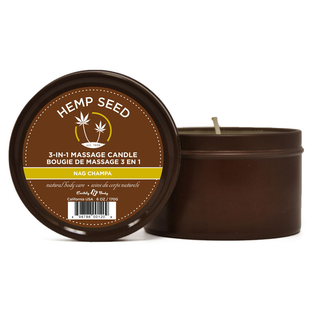 Hemp Seed 3-In-1 Massage Candle - Nag Champa (East Indian Incense) Scented - 170 g Earthly Body