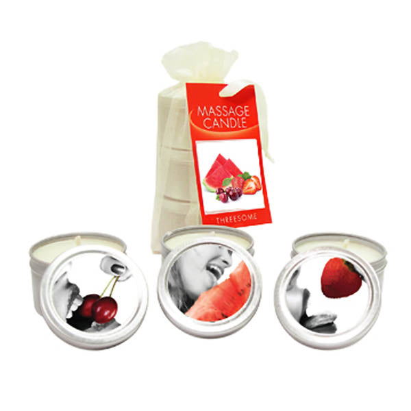Edible Massage Candle Threesome - Cherry, Strawberry & Melon Flavoured Candles - 3 Pack Earthly Body