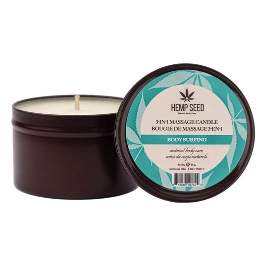 Hemp Seed 3-In-1 Massage Candle - Body Surfing (Aquatic Notes, Magnolia, Solar Florals) Scented - 170 g Earthly Body