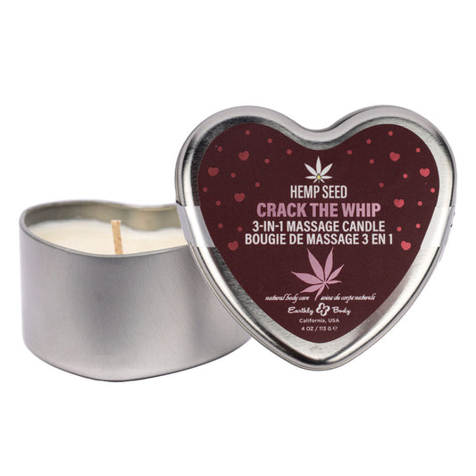 EB Hemp Seed 3 in 1 Massage Heart Candle - Crack The Whip - Crack The Whip (Dew-Kissed Rose, Violet Petals, Warm Amber) - 113 g Earthly Body