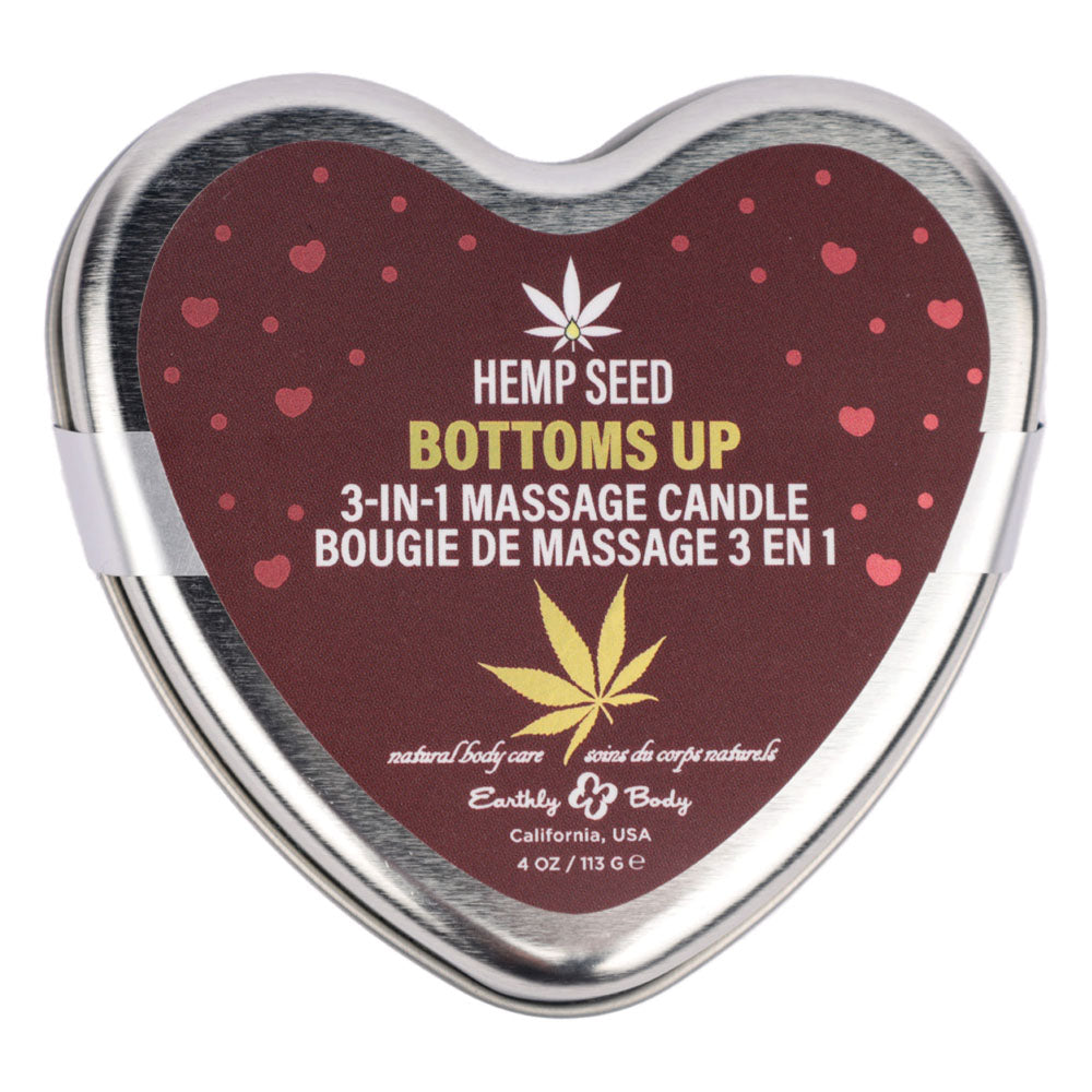 EB Hemp Seed 3 in 1 Massage Heart Candle - Bottom's Up - Bottoms Up (Wild Blueberries, Dewy Meadow-grass, Sweet Wildflowers) - 113 g Earthly Body