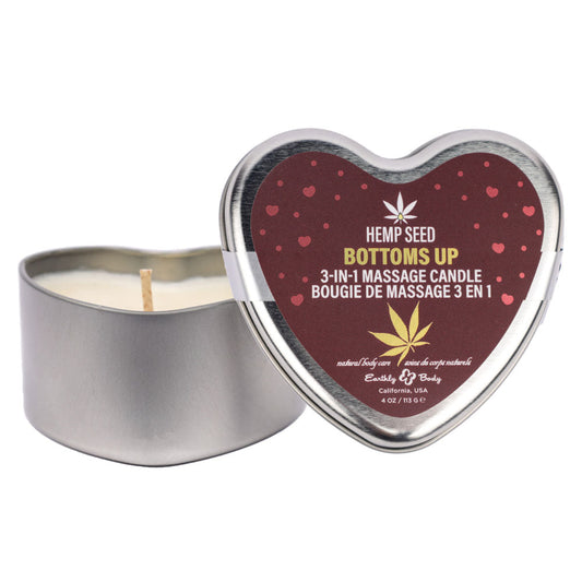 EB Hemp Seed 3 in 1 Massage Heart Candle - Bottom's Up - Bottoms Up (Wild Blueberries, Dewy Meadow-grass, Sweet Wildflowers) - 113 g Earthly Body