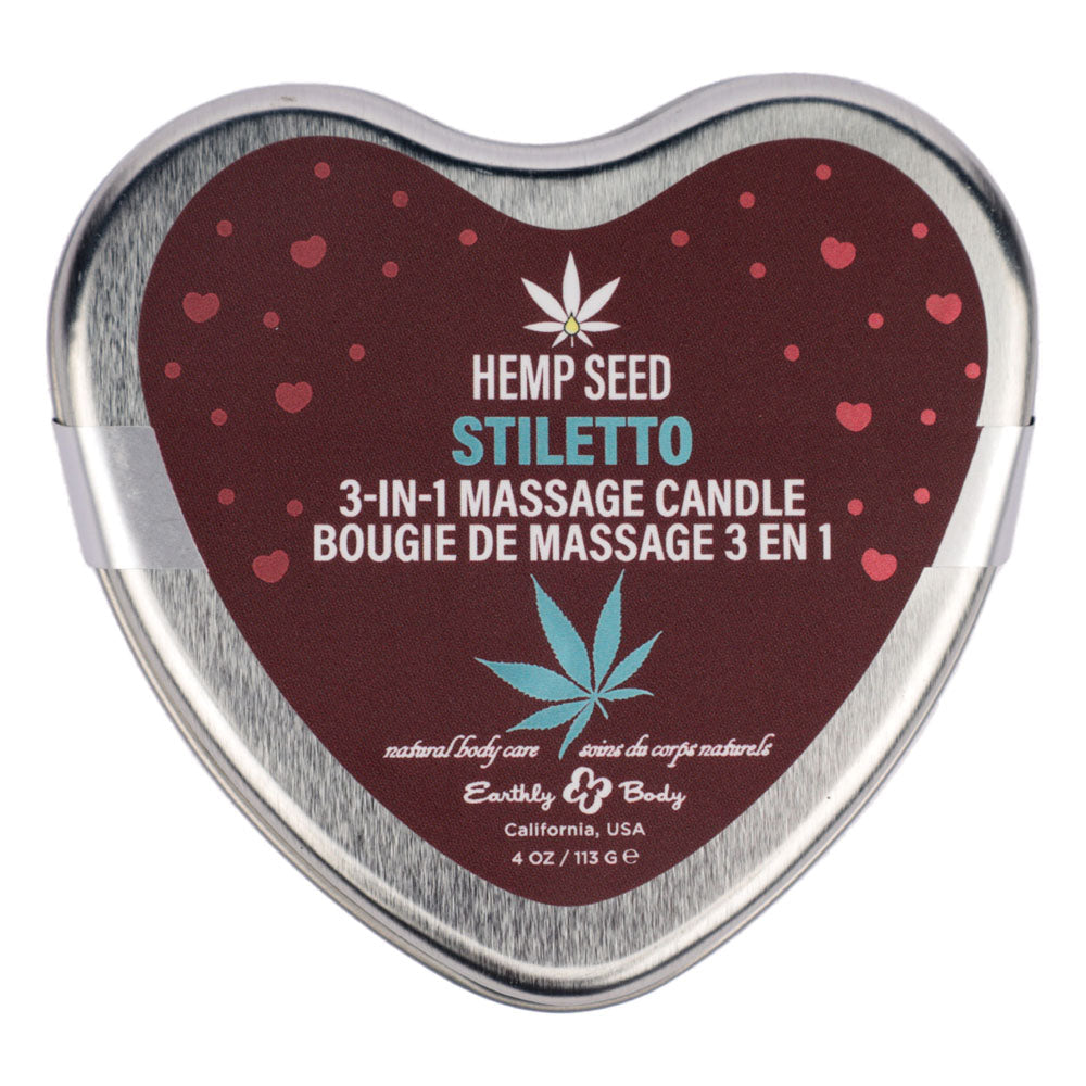 EB Hemp Seed 3 in 1 Massage Heart Candle - Stiletto - Stiletto (Flowering Sage, Wildflower Honey, Creamy Sandalwood) - 113 g Earthly Body