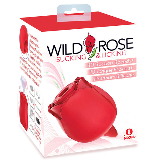 Wild Rose Sucking & Licking - Red USB Rechargeable Air Pulse & Flicking Stimulator Red - Club X