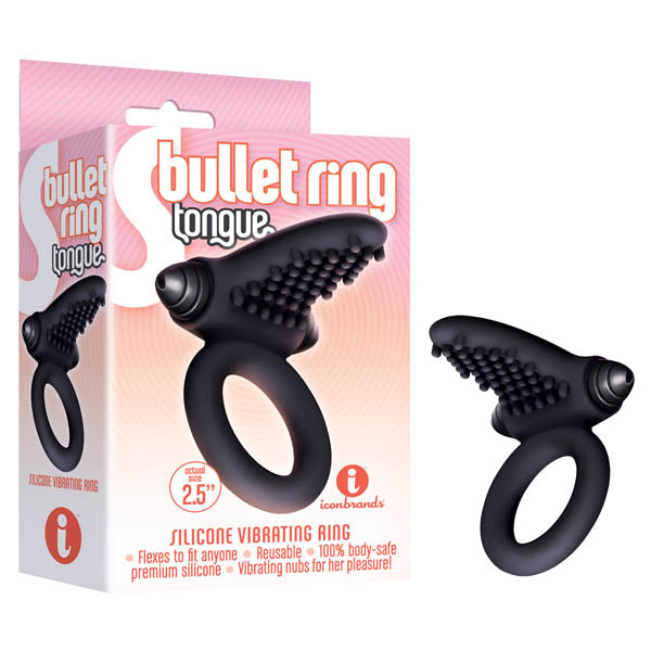 S-Bullet Ring - Tongue - Black Vibrating Cock Ring Icon Brands
