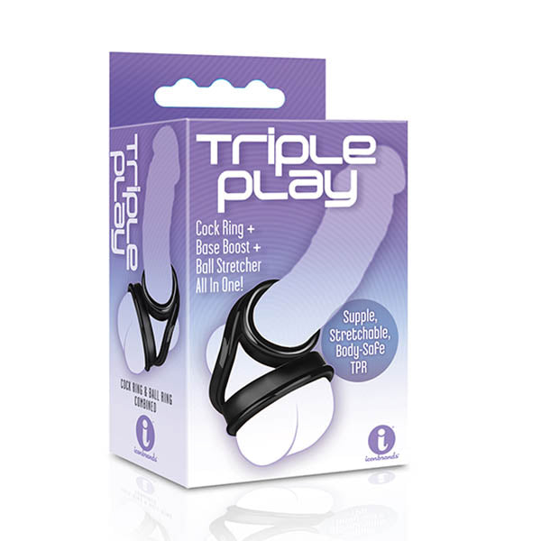 The 9's Triple Ring - Black Cock & Balls Ring Icon Brands