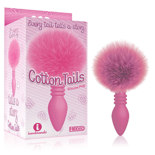 The 9's Cottontails, Ribbed Pink - Pink Butt Plug with Bunny Tail Icon Brands