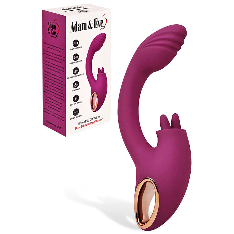 Adam & Eve ROSE GOLD CLIT TICKLER - Red 22 cm USB Rechargeable Rabbit Vibrator Adam & Eve