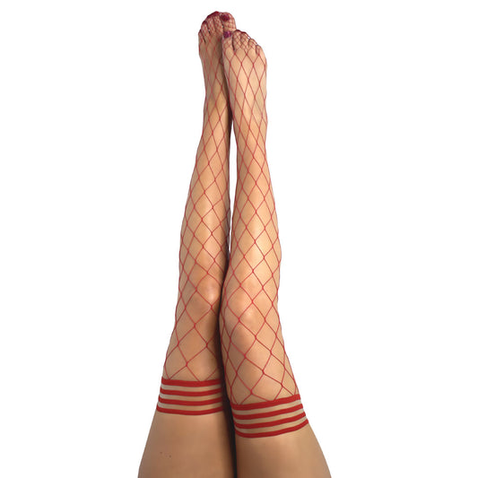 Kixies CLAUDIA Large Diamond Red Fishnet Thigh Highs - Red - Size A Red / 60 - Club X