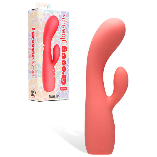 Adam & Eve GROOVY GLOW-UPS Curvie - Pink 17.8 cm USB Rechargeable Rabbit Vibrator Adam & Eve